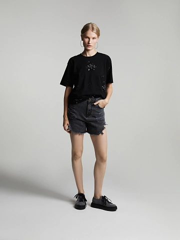 Dark Grey Distressed Mini Shorts, 2