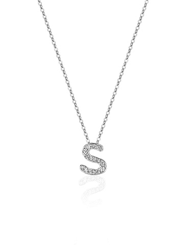 White gold necklace with a pendant in the shape of the letter S, 1