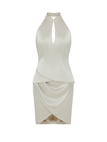 Silvery Beige Top and Draped Mini Skirt Set, 1