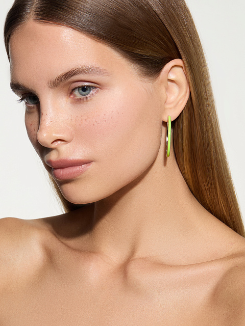 White gold hoops with Lime colored enamel, 2