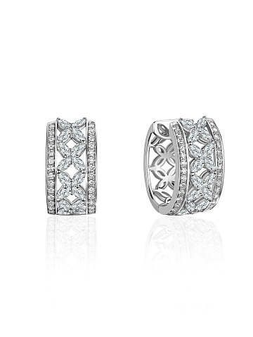 Round Diamond & White Gold Hoop Earrings, 1