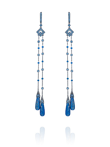 Black Gold & Lapis Lazuli Long Earrings, 1