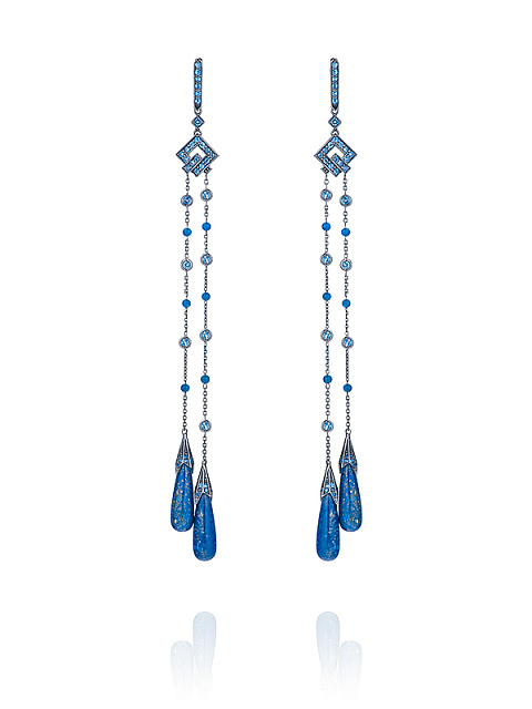Black Gold & Lapis Lazuli Long Earrings, 1