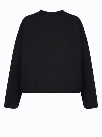 Printed Black Cotton Cropped L/S T-Shirt, 2