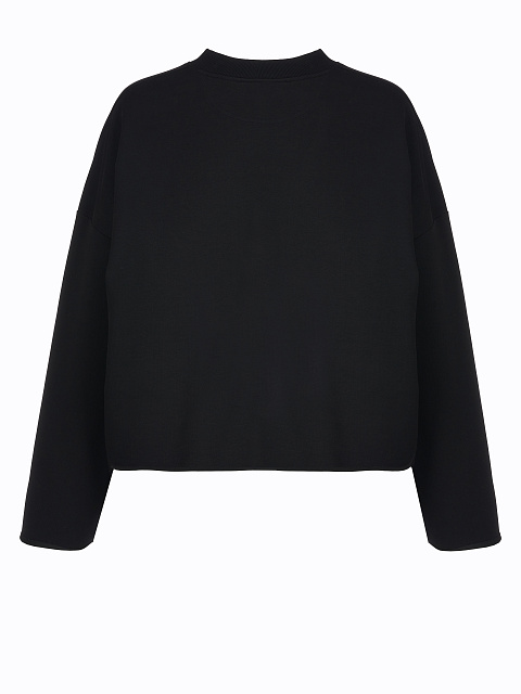 Printed Black Cotton Cropped L/S T-Shirt, 2