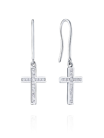 White Gold Diamond Cross Earrings, 1
