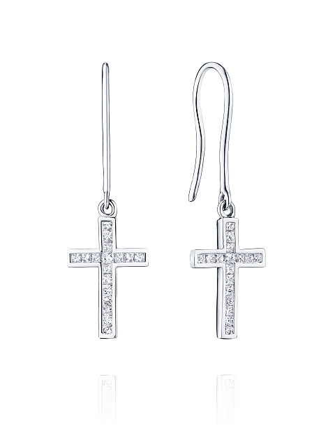 White Gold Diamond Cross Earrings, 1