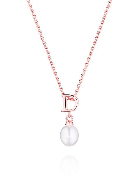 Gold-plated silver necklace with a pendant with the letter D and a pearl, 1