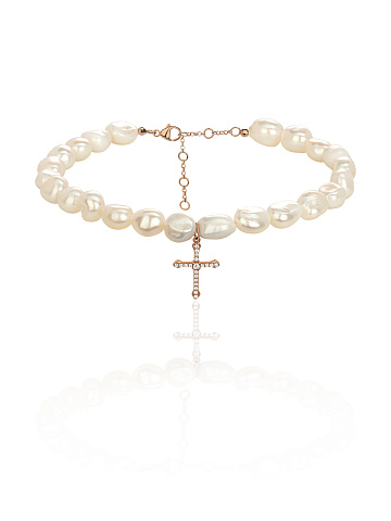 Baroque Pearls & Silver Cross Choker, 1