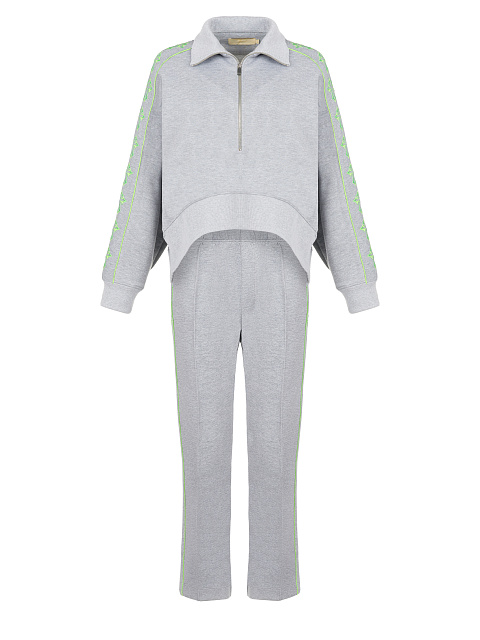 Grey & Neon Green Cross Embroidered Jersey Suit, 1 Grey & Neon Green Cross Embroidered Jersey Suit, 1