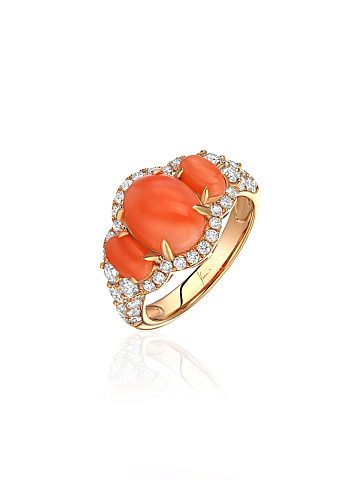 Rose gold ring with coral and diamonds, 1
