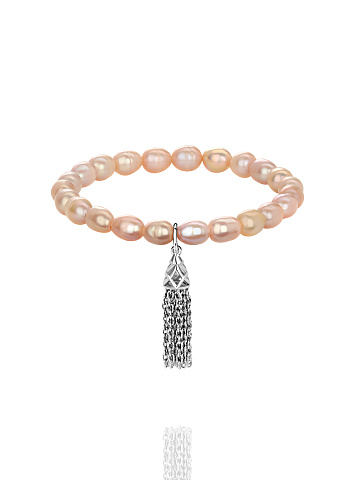 Silver Tassel & Pink Pearls Bracelet, 1