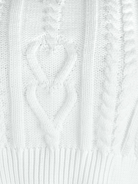 White Cotton Cropped Cable Knit Sweater, 3