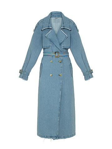 Blue Double-Breasted Denim Trench Coat, 1