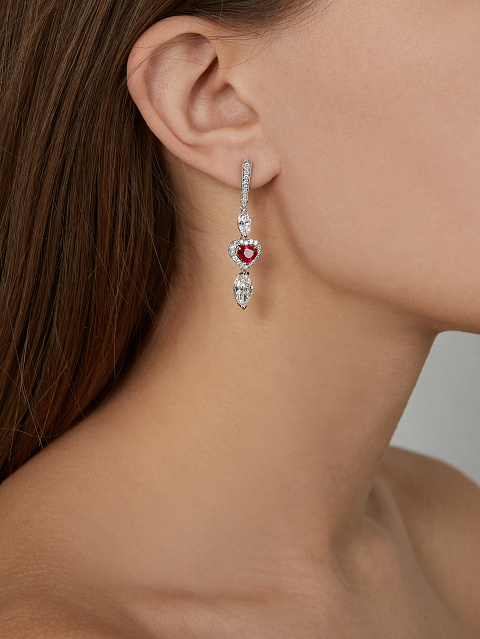 Heart Ruby & Marquise, Pear, Round Diamond, & White Gold Earrings, 2