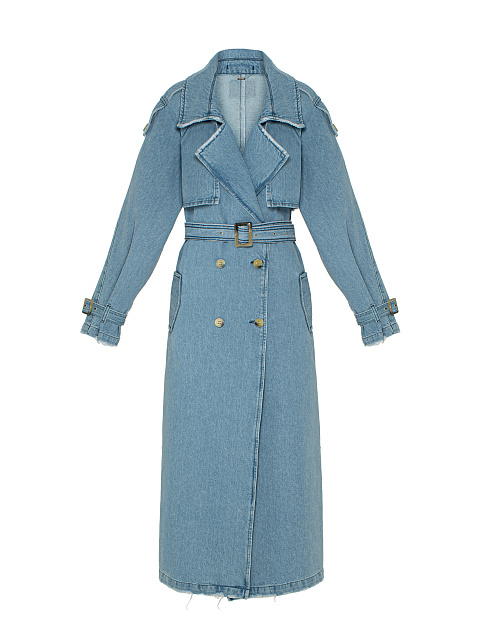 Blue Double-Breasted Denim Trench Coat, 1 Blue Double-Breasted Denim Trench Coat, 1