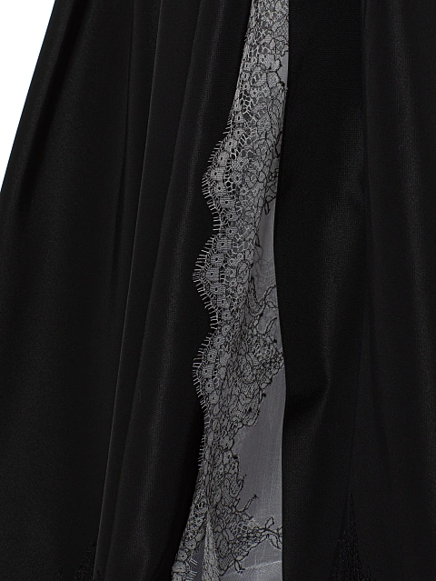 Black Lace Trim Taffeta Maxi Dress, 5