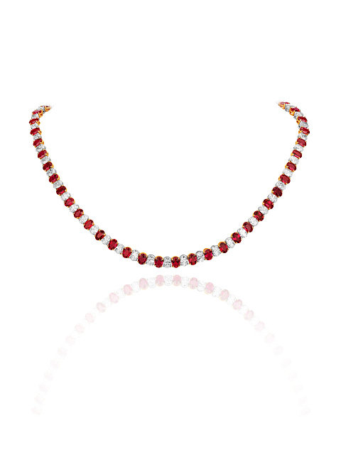 White gold necklace with diamonds and oval-cut rubies, 1
