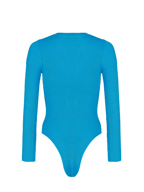 Aqua Blue Ribbed Jersey L/S Round Neck Bodysuit, 2
