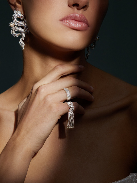 White Gold, Pearls, Emeralds & Diamonds Earrings, 4