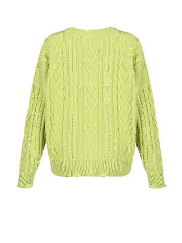 Lime Green Distressed Cable Knit Sweater, 2