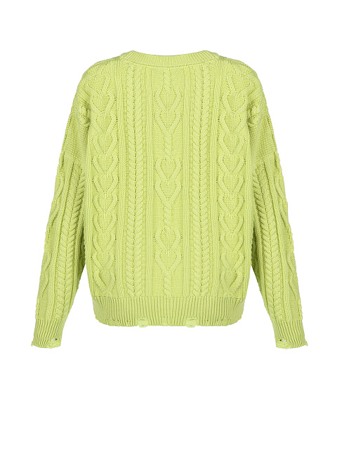 Lime Green Distressed Cable Knit Sweater, 2