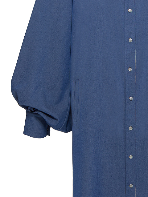 Blue Cotton Puff Sleeves Shirt Dress, 3
