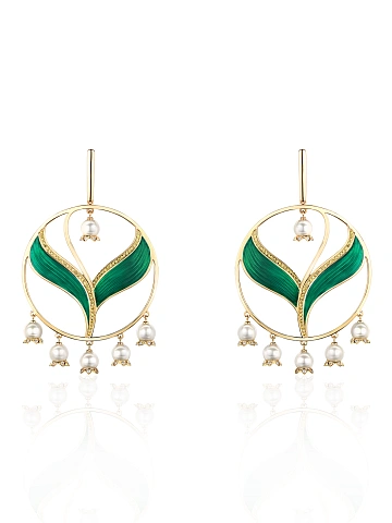 Gold, Pearls & Yellow Diamonds Hoop Earrings, 1