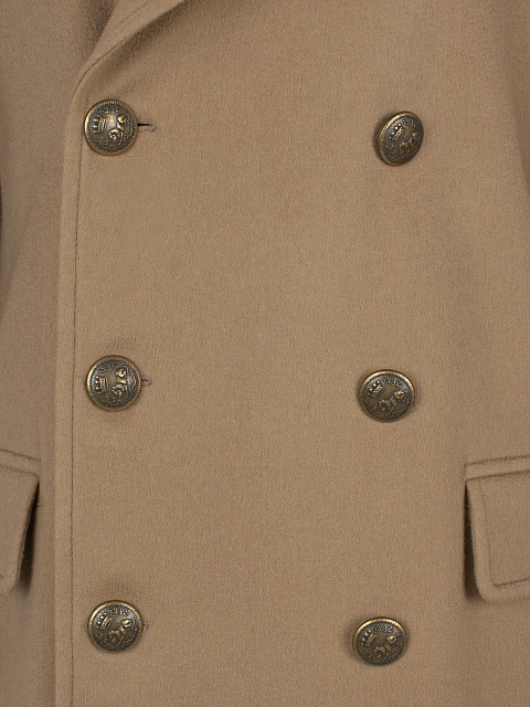 Beige Wool Double-Breasted Coat, 3