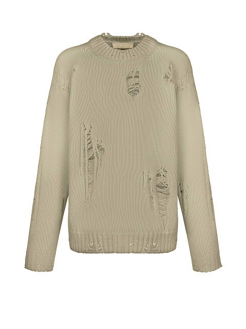 Olive cotton sweater with holes, 1