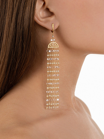 Yellow Fancy Cut Diamond, Yellow Briolette Diamond, Yellow Pearl & Gold Earrings, 2