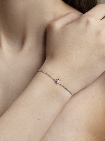 Heart-Shaped Pink Cubic Zirkonia Silver Bracelet, 2