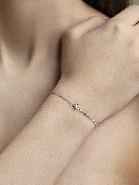 Heart-Shaped Pink Cubic Zirkonia Silver Bracelet, 2