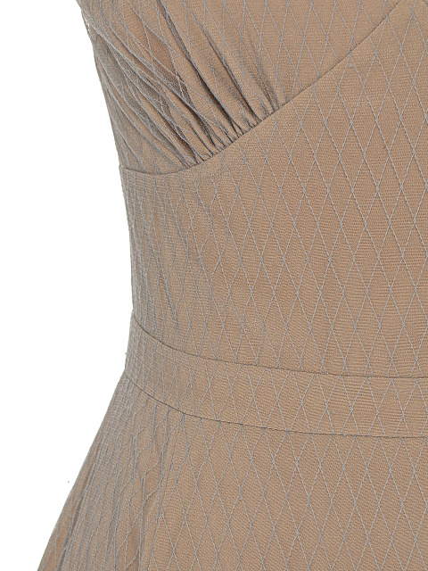 Beige Mesh & Organza Midi Dress, 3
