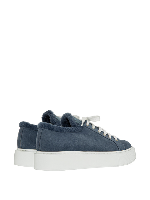 Blue velour sneakers with fur, 4