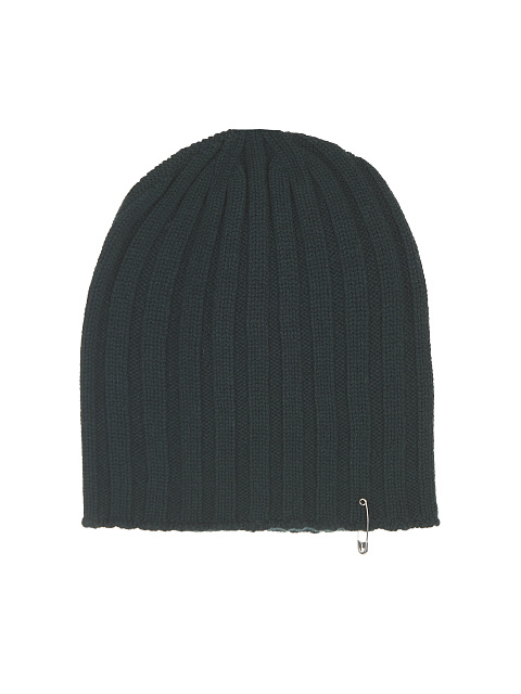 Dark Green Cashmere Safety Pin Beanie, 1