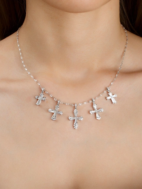 White gold necklace with cross pendants and diamonds, 3