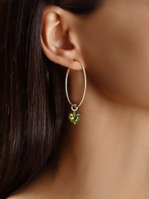 Heart Peridot, Round Diamond & White Gold Hoop Pendant, 1