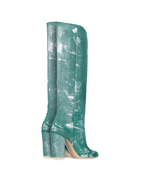 Silver & Turquiose Pony Fur Heeled Tall Boots, 3