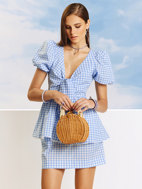 Blue Checked Cotton Top & Mini Skirt, 8
