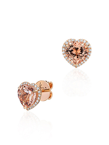 Rose Gold, Heart-cut Morganite & Diamonds Studs, 1