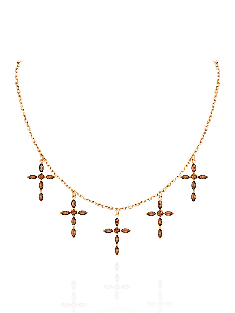 Rose Silver & Quartz 5 Crosses Necklace, 1