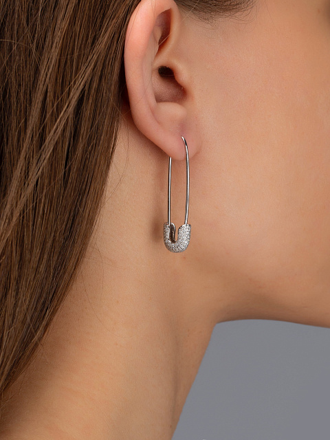 Round Diamond & White Gold "Safety Pin" Earrings, 2