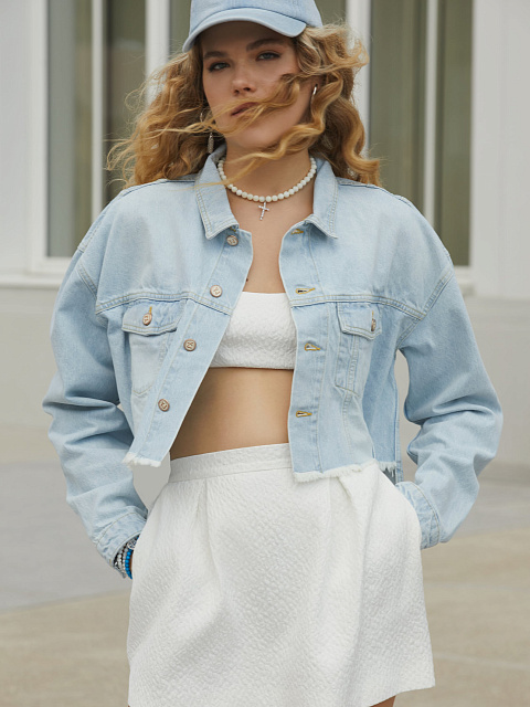 Blue Denim Cropped Jacket, 9 Blue Denim Cropped Jacket, 9