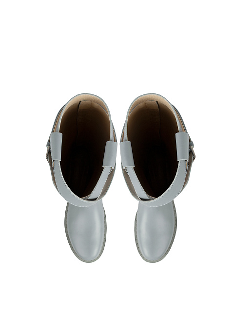 Light Blue Leather Buckled Knee Boots, 4