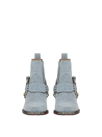 Light Blue Denim Cowboy Ankle Boots, 2