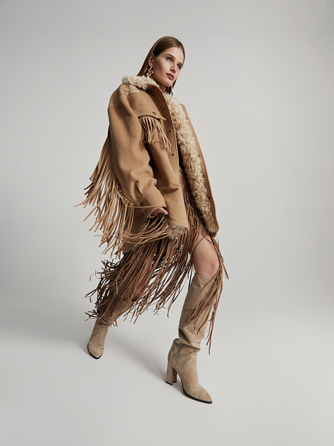 Beige Suede Heeled Long Boots, 6