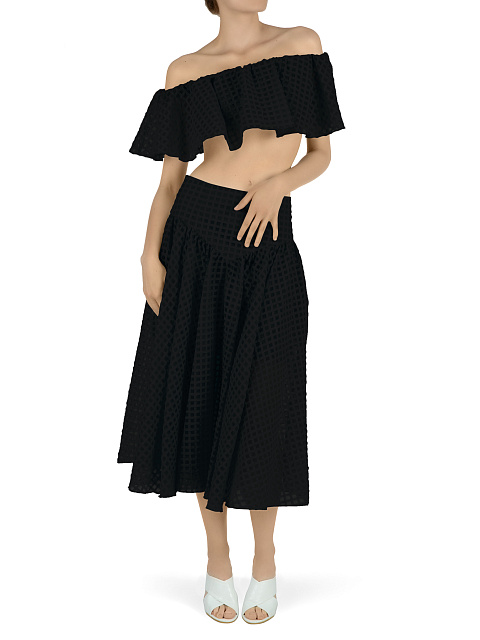 Black Checked Chiffon Top & Midi Skirt, 6