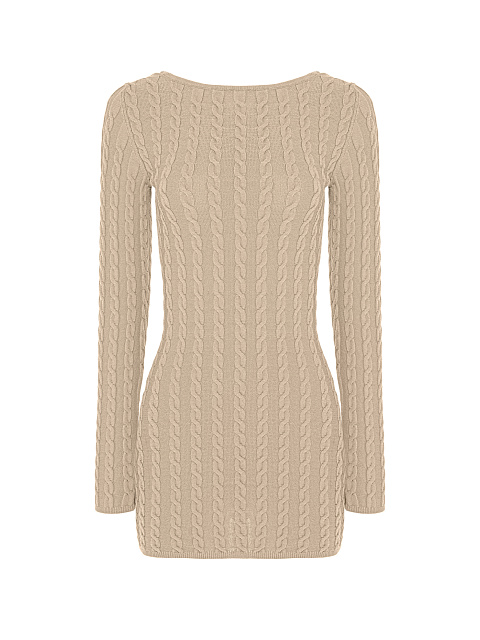 Beige Knitted Open Back Mini Dress, 1