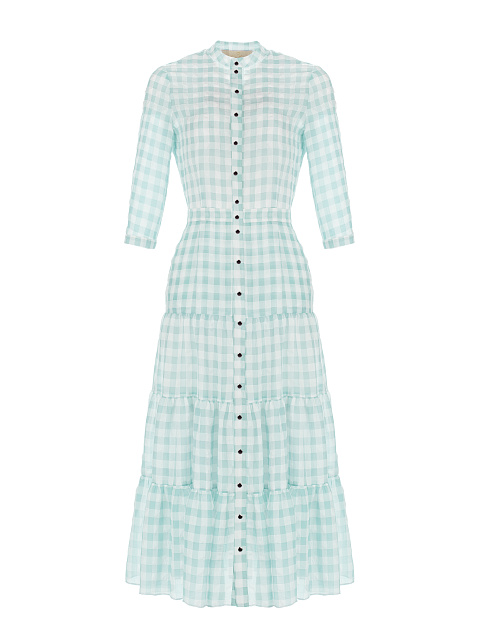 Turquoise Checked Chiffon Midi Dress, 1